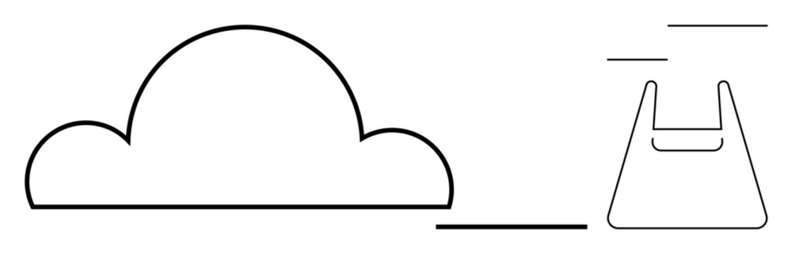 Cloud and paper plane drawn with simple black lines, capturing movement and serene journey. Ideal for themes thumbs up freedom, simplicity, environment, travel, minimalism, abstract art, childhood