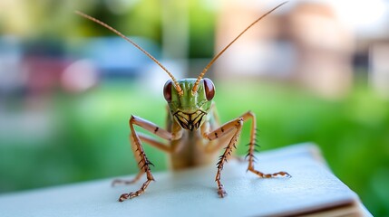 Macro View of a Vibrant Mantis Displaying Its Bright Green Body with Intense Detail and Lifelike Features : Generative AI