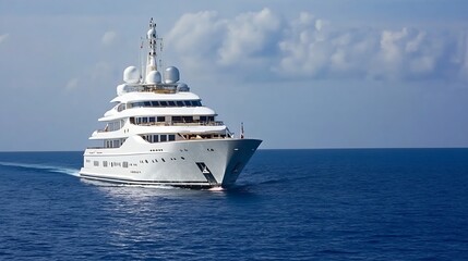 Majestic White Superyacht Navigating Vast Open Ocean on Sunny Day : Generative AI