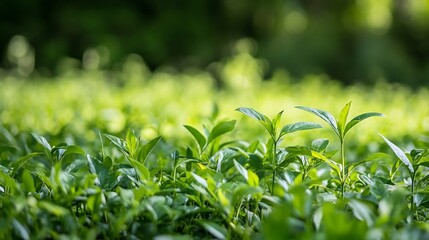 Fototapeta premium Lush Green Farm Field with Healthy Growing Plants under Natural Light : Generative AI