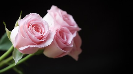 Fototapeta premium Charming Pink Roses in Minimalist Beauty Against Dark Background for Elegant Floral Art and Decor : Generative AI