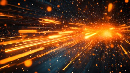 Fototapeta premium Orange light streaks, dark space background, energy, motion, abstract, digital art, website banner