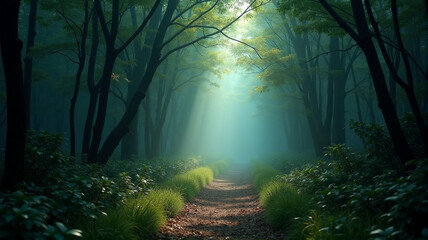 Obraz premium misty forest in the morning