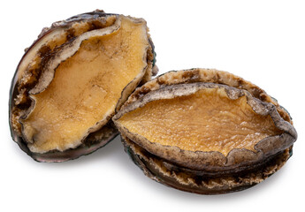 Fresh Abalones with Shells isolated on white background, Fresh Awabi Abalones white background with work path.