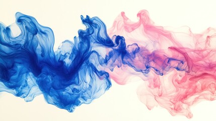 Abstract blue pink ink swirls mixing, white background, design element