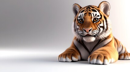 Obraz premium 3d cartoon tiger, very clean clear white background