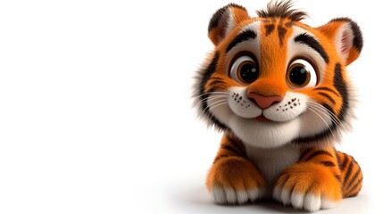 Fototapeta premium 3d cartoon tiger, very clean clear white background