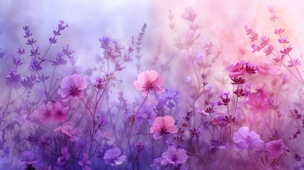 Naklejka premium Vibrant array of wildflowers on a soft blurred background.