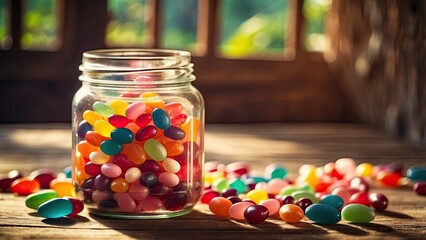 "Celebrating National Gumdrop Day: A Festive Display of Vibrant Gumdrops in a Glass Jar, Adorned with Sugar Crystals, Set Against a Soft Pastel Backdrop with Whimsical Lighting"