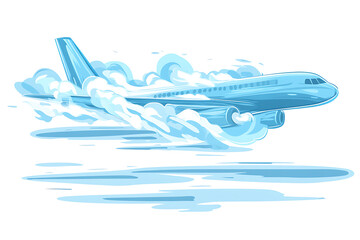 A flat vector illustration of an airplane flying in the sky with clouds