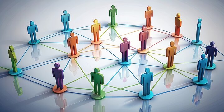 A group of figures connected by arrows with lines and shapes surrounding them in a circular motion