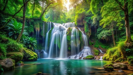 Obraz premium waterfall in dense forest, outdoor landscape, natural wonders