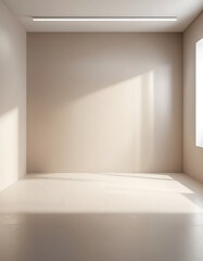 A clean, modern 3D-rendered studio with a smooth gradient backdrop transitioning from light gray to soft beige. A subtle spotlight effect highlights the center