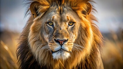 Powerful lion's face with sharp teeth and intense gaze