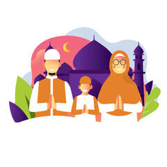 family give a greeting on ramadan eid fitr mubarak 