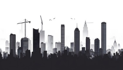 Obraz premium Modern City Skyline Under Construction With Cranes
