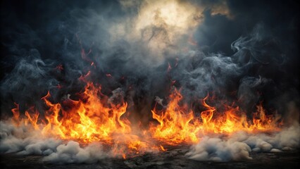 Dark flames engulfed in mysterious fog, dark inferno , foreboding,  dark inferno , foreboding, night, dark and ominous