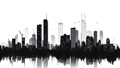 Fototapeta premium Monochrome Cityscape Skyline Architectural Illustration