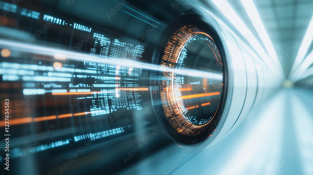 Poster digital interface speed: abstract futuristic tech design featuring a glowing digital display with li