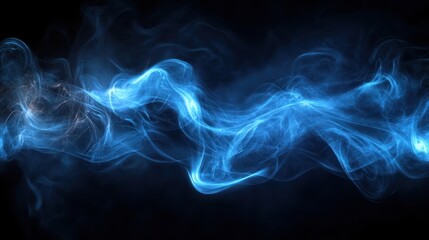 Blue smoke swirls, dark background, abstract design, graphic