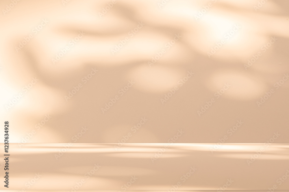 Poster wall interior background, studio and backdrops show products. with leaf shadow from window color bei
