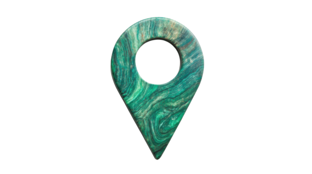 Green marble geolocation pin icon on transparent background