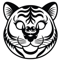 Cute, stylized tiger head graphic perfect for kids' designs.