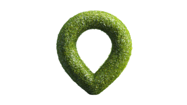 Green grass and flowers showing location icon on transparent background