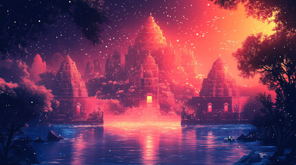 Fototapeta premium Image of Nagaloka, the ancient Indian city of snakes underwater as mentioned in the Indian epic Mahabharata
