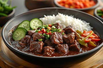 Steaming Beef Stew with Rice