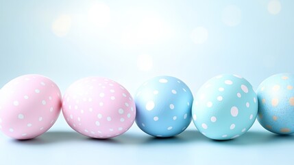 Fototapeta premium Pastel Polka Dot Easter Eggs Row Spring Holiday