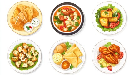 Diverse Indian Dishes Platter, Restaurant Menu, Food Photography