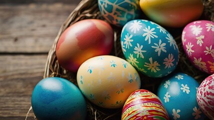 Fototapeta premium Colorfully painted Easter eggs