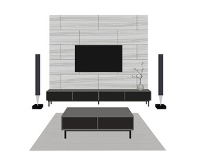 テレビや音響設備のあるおしゃれなリビングルーム