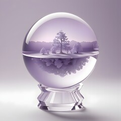 A crystal sphere snow globe featuring a Christmas tree