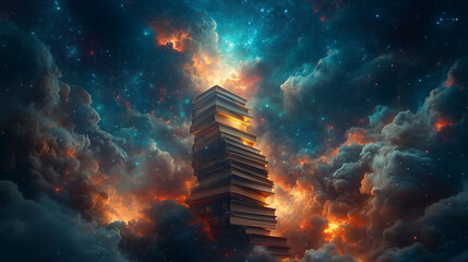 Surreal Stairway of Books