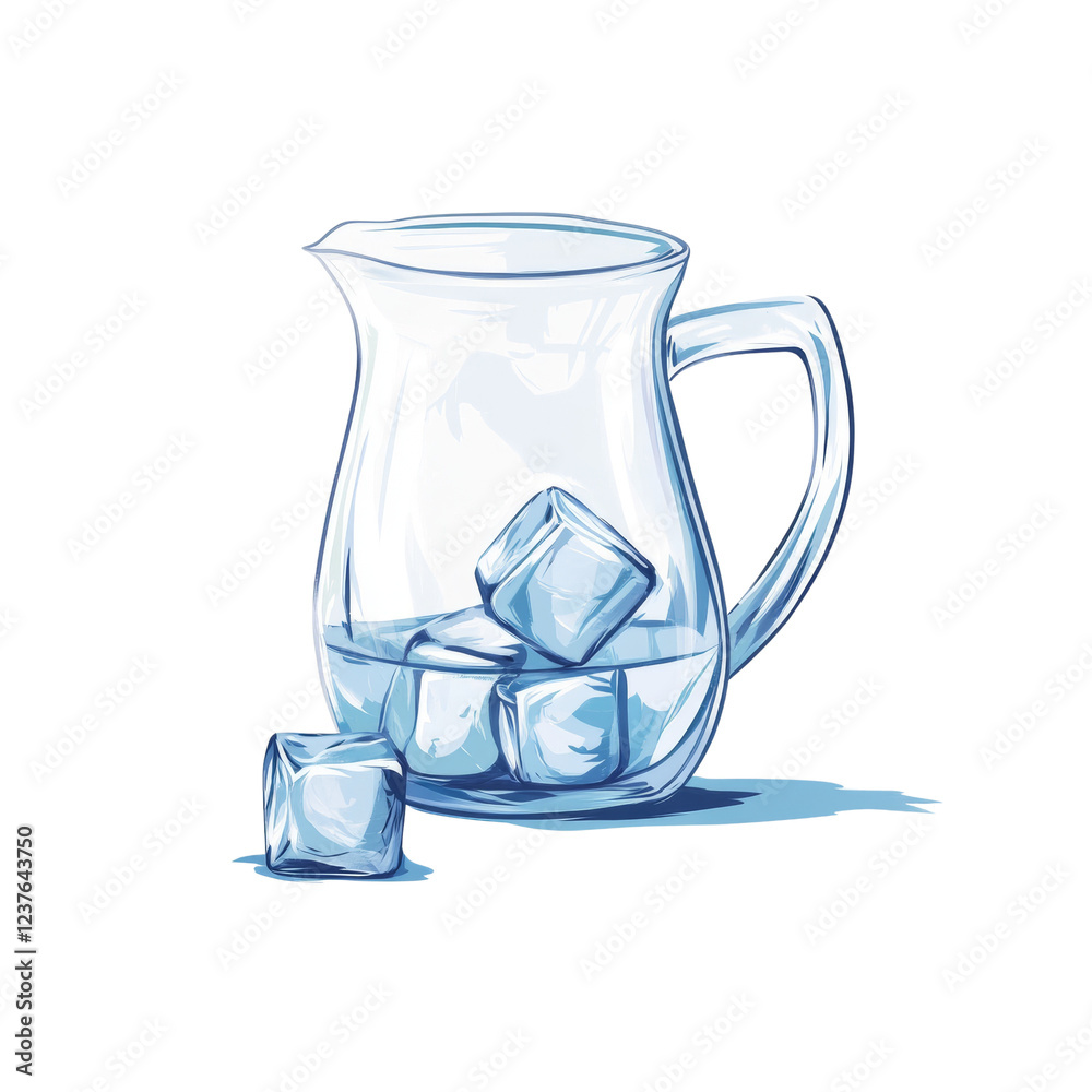 Aufkleber a glass pitcher containing water and ice cubes sits on a surface with one ice cube melting nearby.