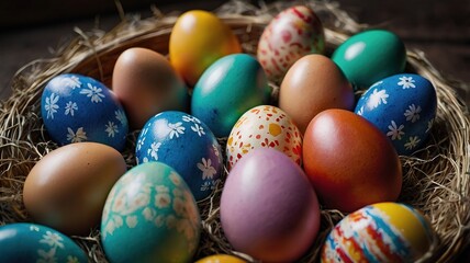 Fototapeta premium Colorfully painted Easter eggs