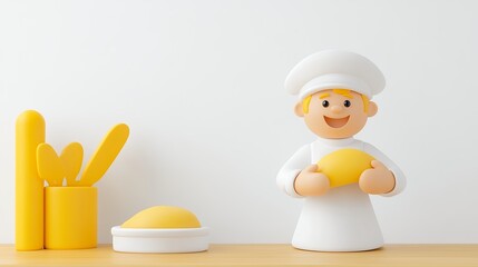 Smiling Cartoon Chef Holding Freshly Baked Bread