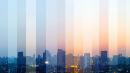 Fototapeta premium stunning time lapse cityscape showcasing vibrant skyline transitioning from day to night, highlighting beauty of urban life