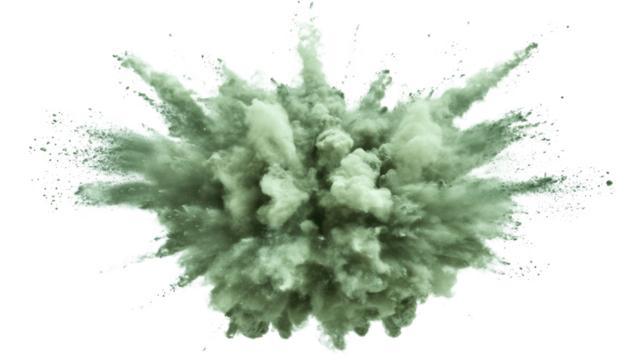 Green powder exploding creating a cloud on transparent background - Powered by Adobe