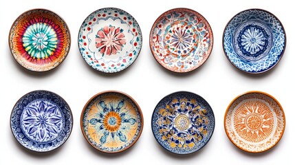 A set of colorful Ramadan-themed decorative plates, isolated on a white background