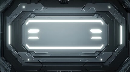 Futuristic tech panel, glowing lights, dark background, design element