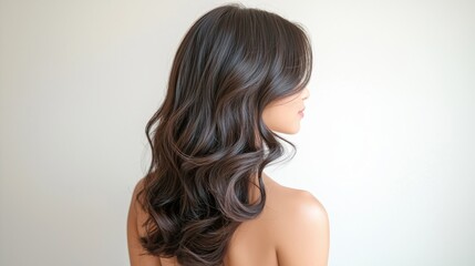 Fototapeta premium Fashionable hair styling techniques studio photography indoor rear view beauty trends