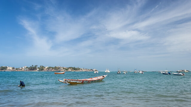 Dakar, Senegal &ndash; View of Petit Ngor Beach, the departure point for boats and ships heading to Ngor Island, a small island off the coast of Senegal, near Dakar, West Africa.