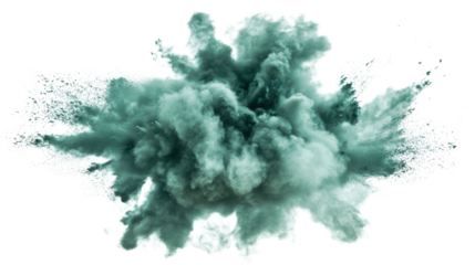 Green powder explosion creating a stunning cloud on transparent background