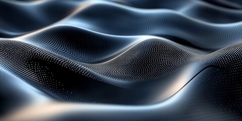 Naklejka premium Abstract metallic waves with a dark gradient background, 3d render, Generative AI