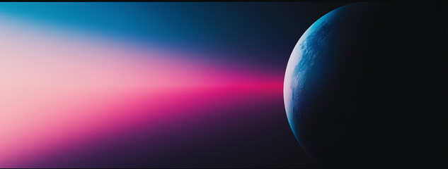 Futuristic Planet with Pink and Blue Glow in Space