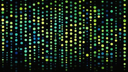 Obraz premium Abstract green blue dots flowing on black background, digital art, website design