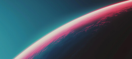 Futuristic Planet with Pink and Blue Glow in Space